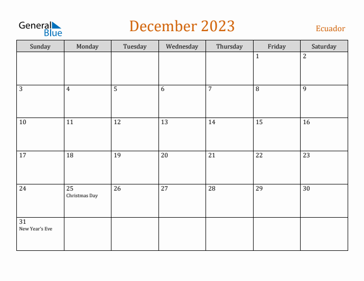 December 2023 Holiday Calendar with Sunday Start