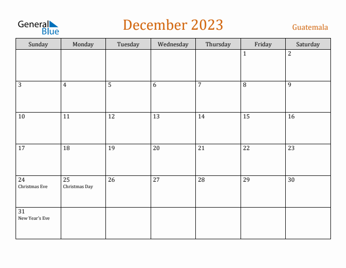 December 2023 Holiday Calendar with Sunday Start