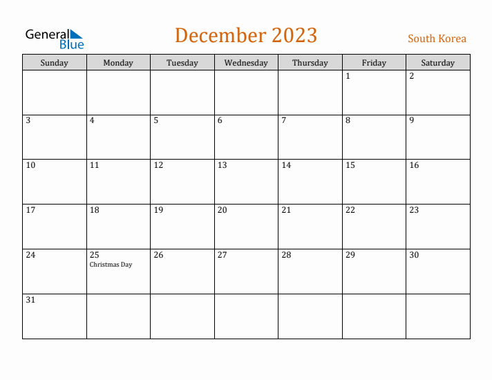 December 2023 Holiday Calendar with Sunday Start