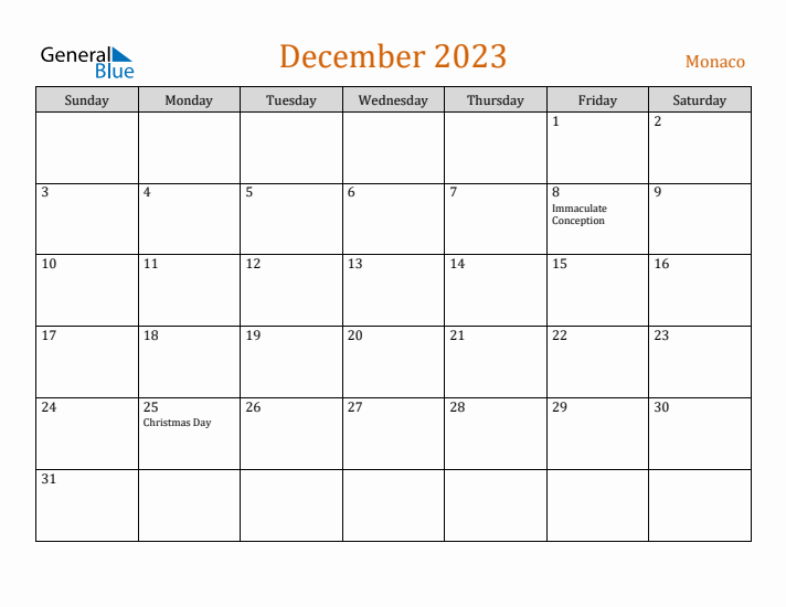 December 2023 Holiday Calendar with Sunday Start