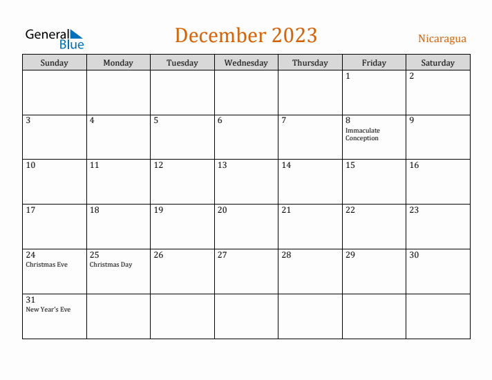 December 2023 Holiday Calendar with Sunday Start