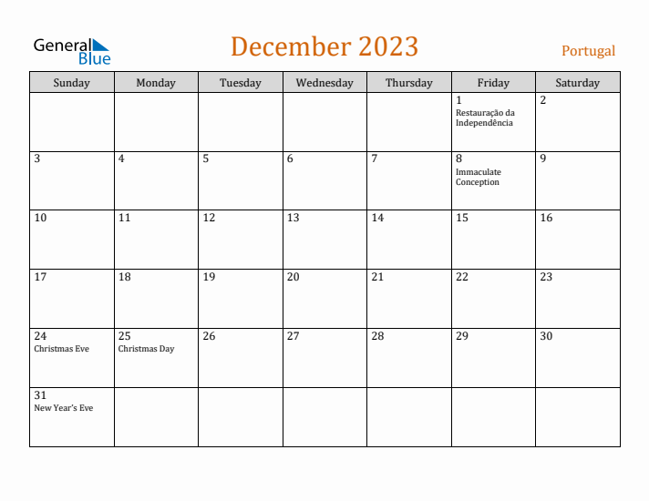 December 2023 Holiday Calendar with Sunday Start