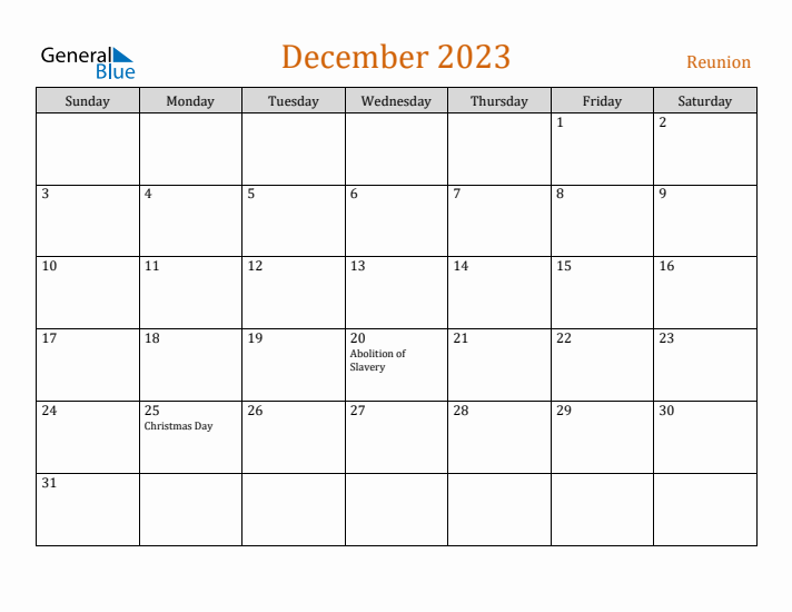 December 2023 Holiday Calendar with Sunday Start