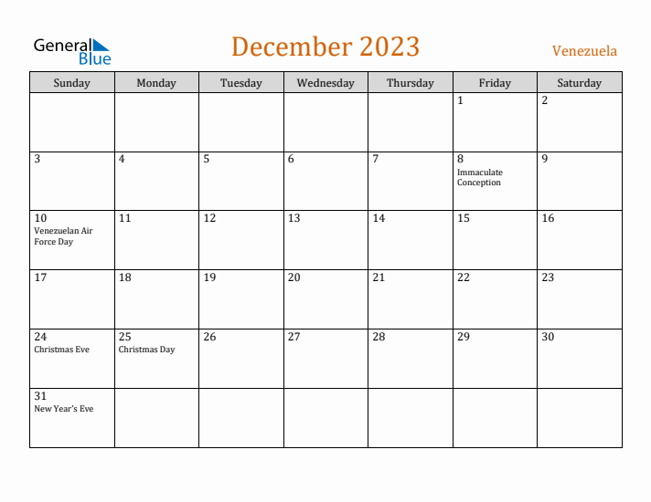 December 2023 Holiday Calendar with Sunday Start