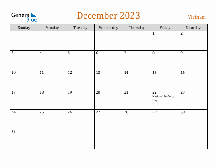 December 2023 Holiday Calendar with Sunday Start