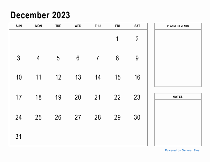 December 2023 Calendar Planner