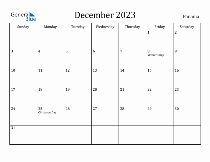 December 2023 Calendar Panama