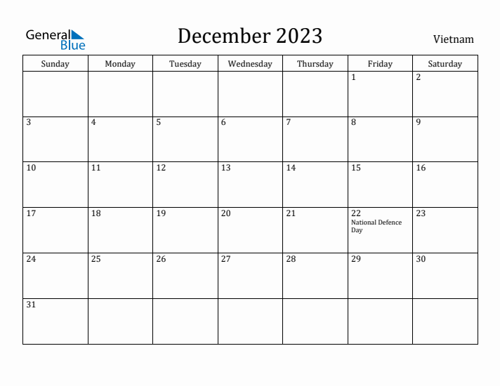 December 2023 Calendar Vietnam