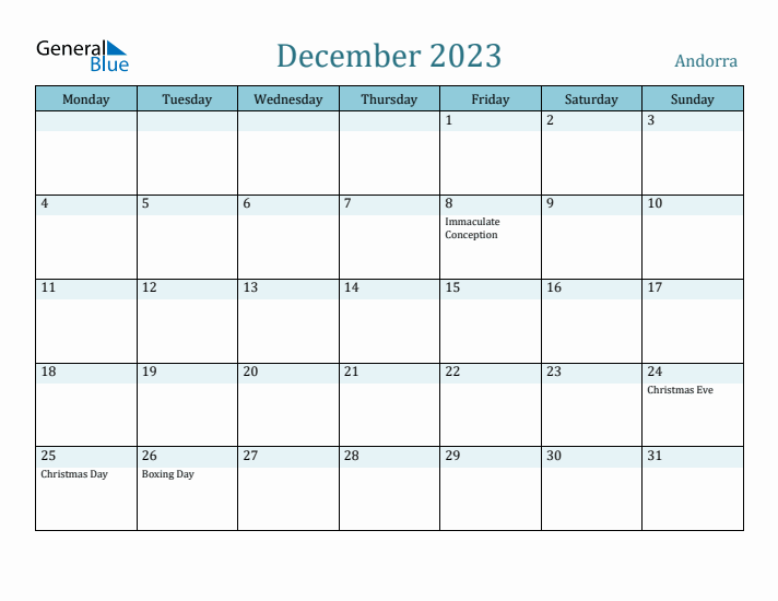 December 2023 Calendar with Holidays