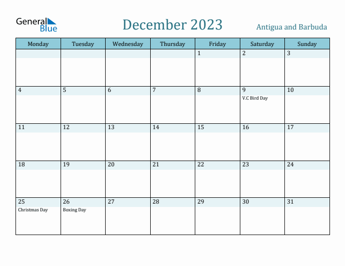 December 2023 Calendar with Holidays