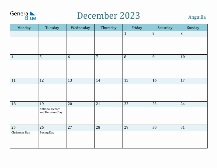 December 2023 Calendar with Holidays