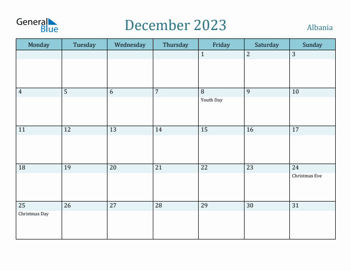 December 2023 Calendar with Holidays