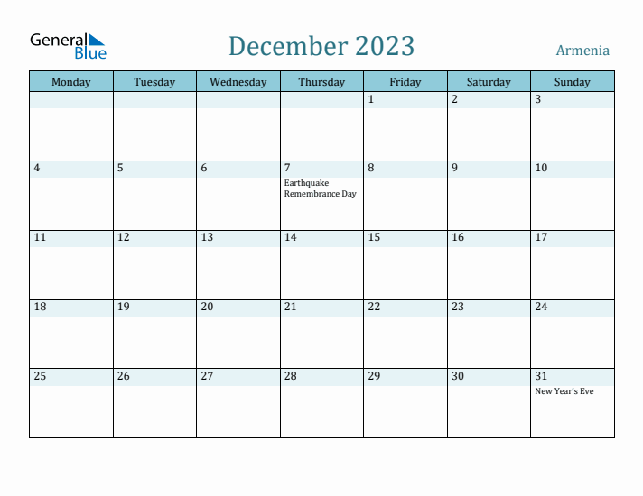 December 2023 Calendar with Holidays