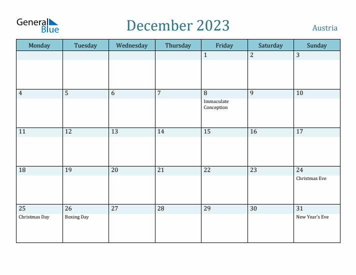 December 2023 Calendar with Holidays