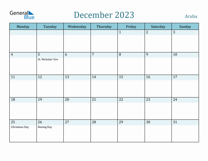 December 2023 Calendar with Holidays