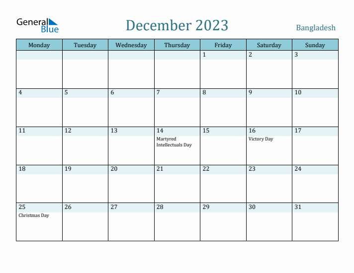 December 2023 Calendar with Holidays