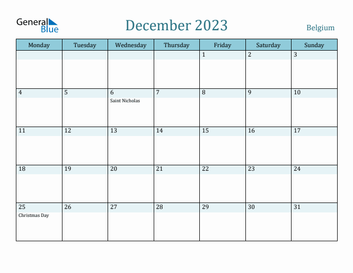 December 2023 Calendar with Holidays