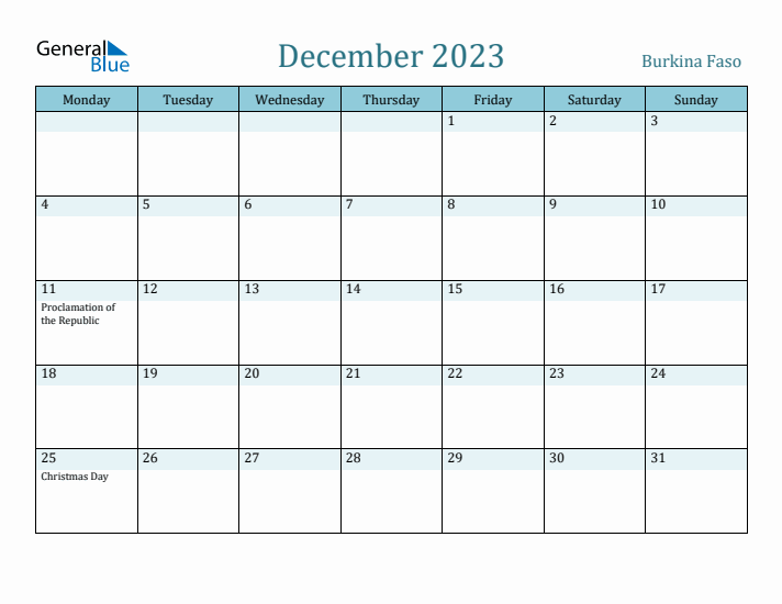 December 2023 Calendar with Holidays