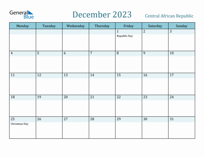 December 2023 Calendar with Holidays