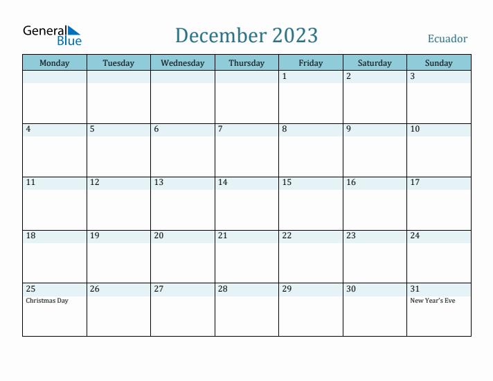 December 2023 Calendar with Holidays