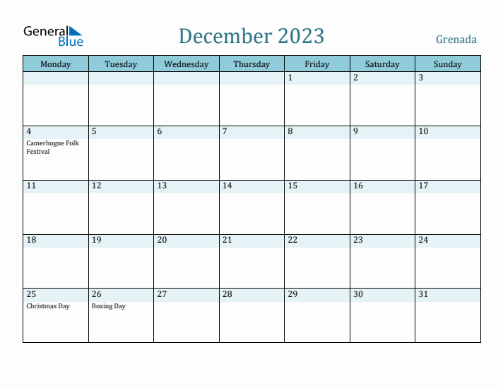 December 2023 Calendar with Holidays