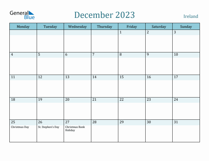 December 2023 Calendar with Holidays