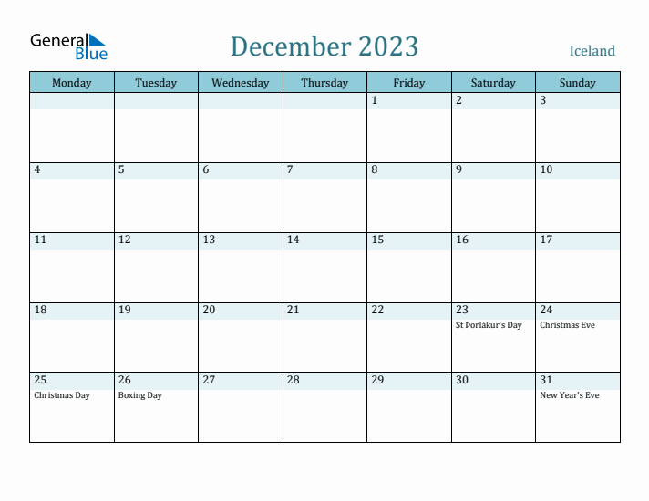 December 2023 Calendar with Holidays