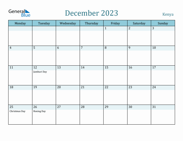 December 2023 Calendar with Holidays