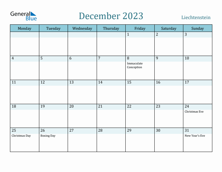 December 2023 Calendar with Holidays