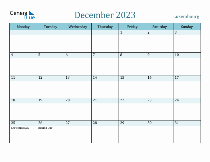 December 2023 Calendar with Holidays