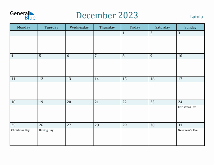 December 2023 Calendar with Holidays