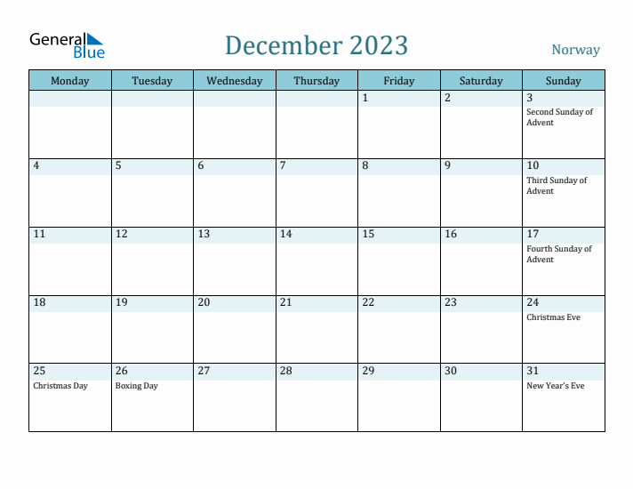 December 2023 Calendar with Holidays