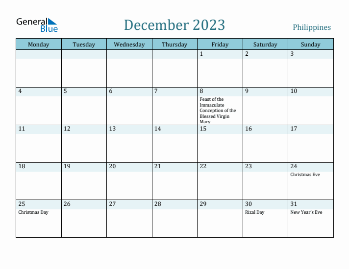 December 2023 Calendar with Holidays