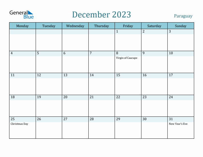 December 2023 Calendar with Holidays