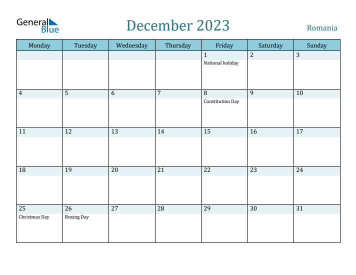 December 2023 Calendar with Holidays