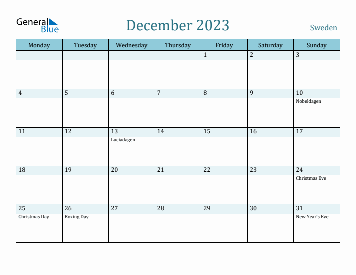 December 2023 Calendar with Holidays