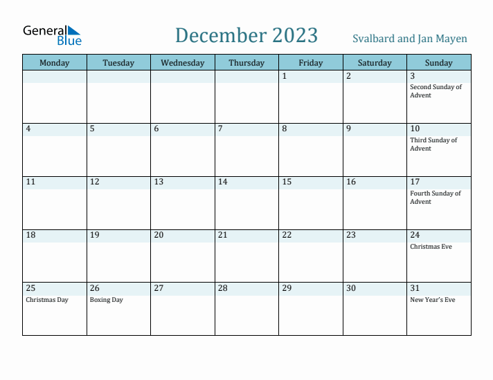 December 2023 Calendar with Holidays