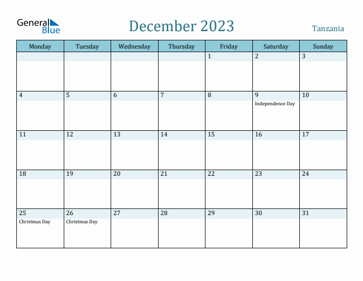 December 2023 Calendar with Holidays