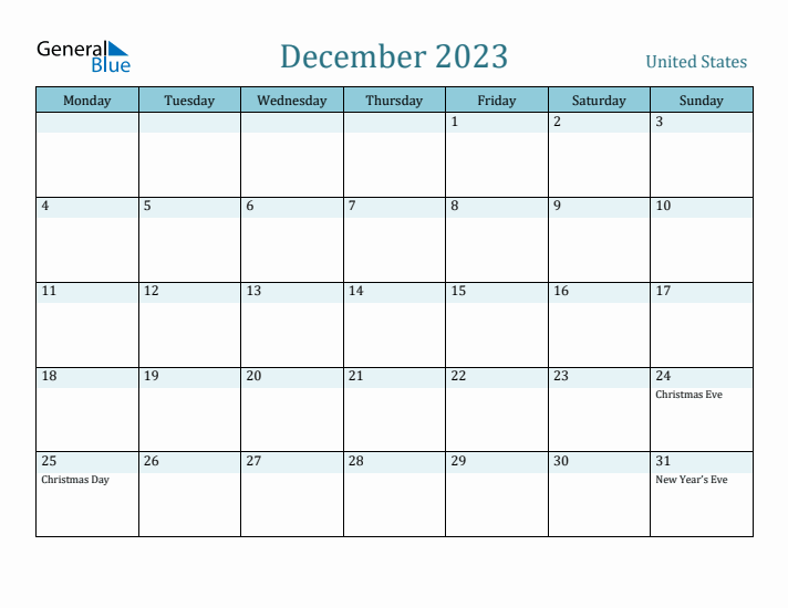 December 2023 Calendar with Holidays