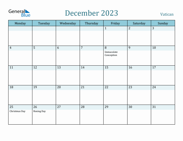 December 2023 Calendar with Holidays