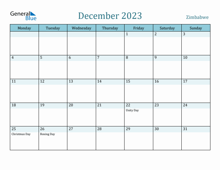 December 2023 Calendar with Holidays