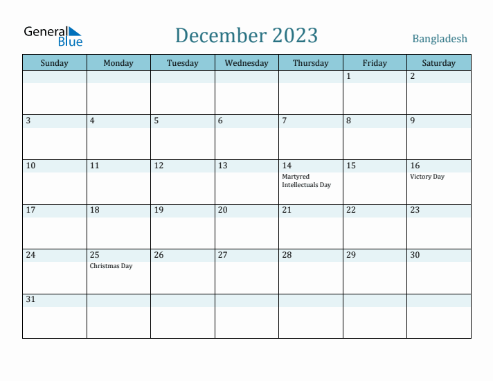 December 2023 Calendar with Holidays