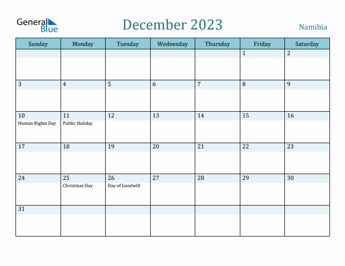 December 2023 Calendar with Holidays