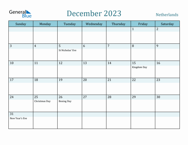 December 2023 Calendar with Holidays