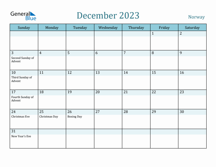 December 2023 Calendar with Holidays