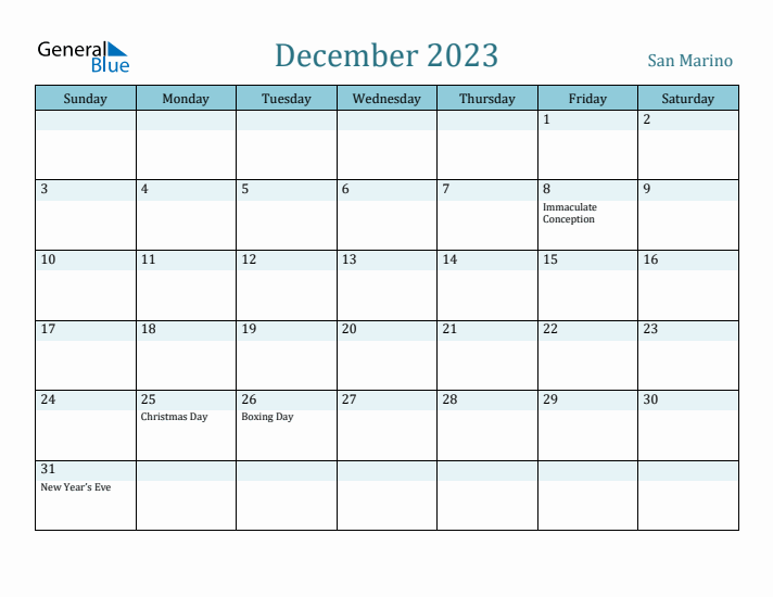 December 2023 Calendar with Holidays