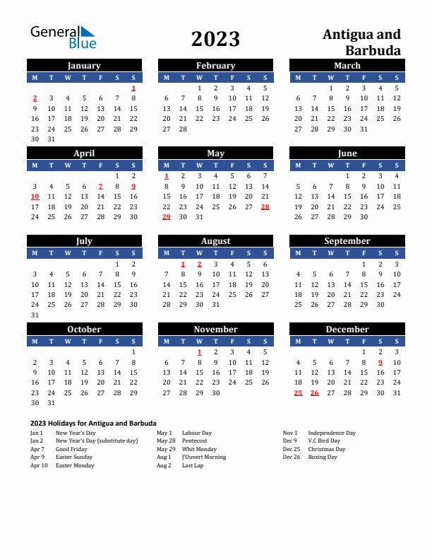 2023 Antigua and Barbuda Holiday Calendar