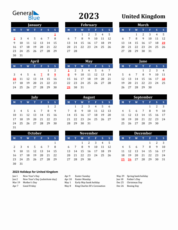 2023 United Kingdom Holiday Calendar