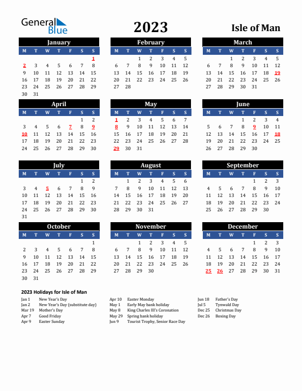 2023 Isle of Man Holiday Calendar