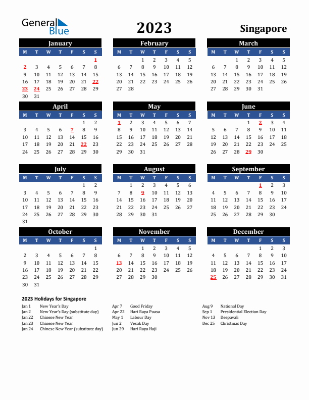 2023 Singapore Holiday Calendar